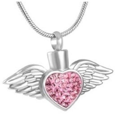 Flying Pink Jeweled Heart Pendant